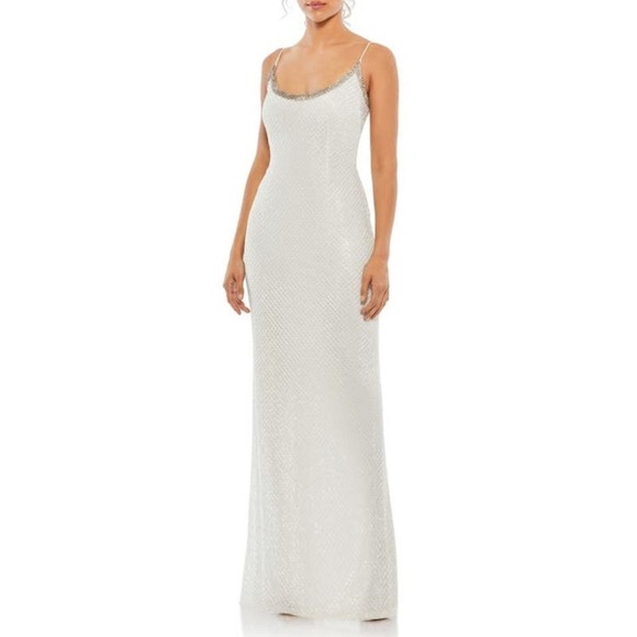 Mac Duggal Lattice Bead Sheath Gown Sleeveless White Size 12 NWT - Picture 1 of 12
